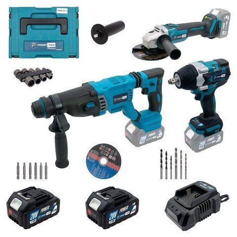 Акумуляторний набір інструментів PROFI-TEC Combo Set 3/5 POWERLine (PBH201BL, DTW800BL, DGA20BL) (2&times;PT2050MP ( PROFI-TEC Combo Set 3/5 фото